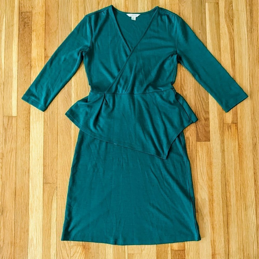 Garnet Hill Teal Blue peplum long sleeve dress